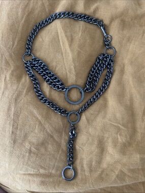 Gunmetal Chain Y-Layered Necklace -